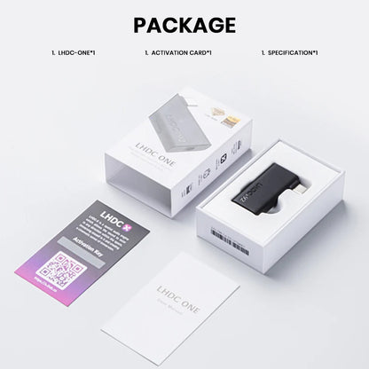 TempoTec LHDC ONE Bluetooth Transmitter package contents including device, activation card, and user manual in retail box.