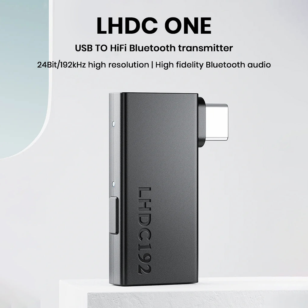 TempoTec LHDC ONE Bluetooth Transmitter featuring USB-C plug and 24Bit/192kHz HiFi audio support for wireless audio transmission.