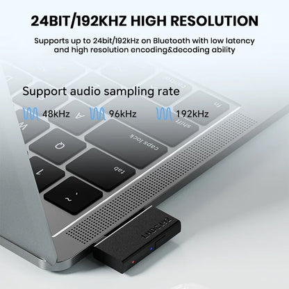TempoTec LHDC ONE Bluetooth Transmitter supports 24Bit/192kHz high-resolution audio with low latency for premium sound quality.