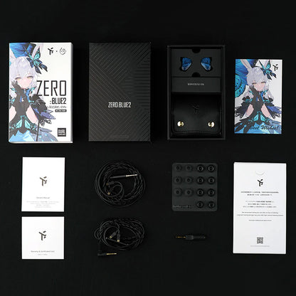 Unboxed Truthear x Crinacle Zero: Blue2 IEM package including earphones, cable, ear tips, manuals, and character-themed packaging.