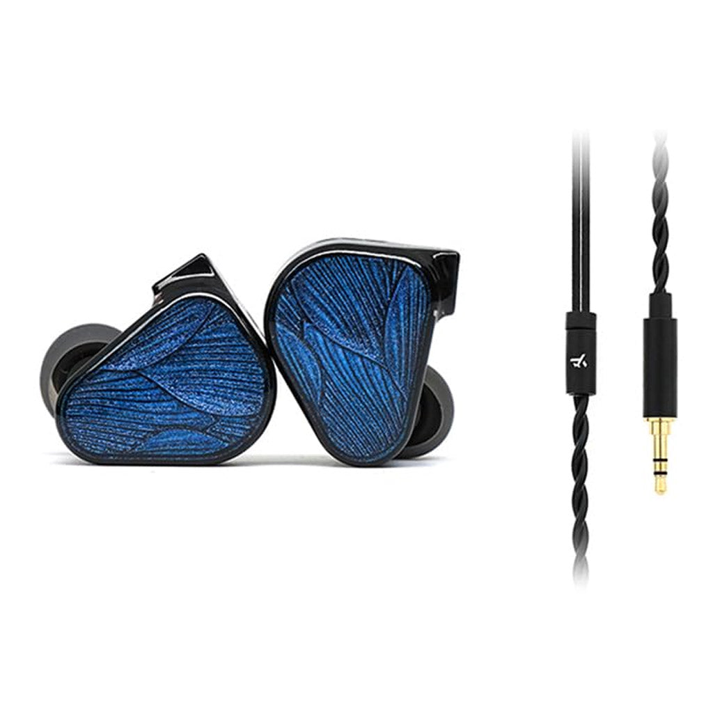 Truthear x Crinacle Zero: Blue2 IEMs with detachable braided cable and 3.5mm jack, showcasing premium build and connectivity options.