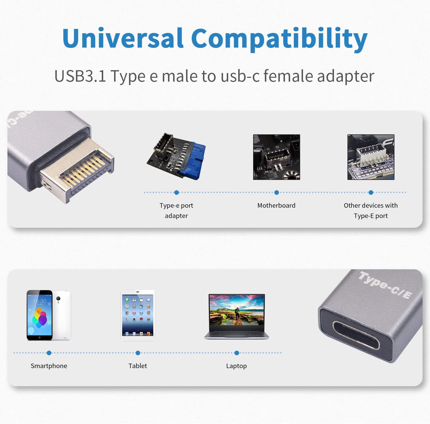 TECPHILE- USB Type-E Male to USB-C Female Front Panel Adapter
