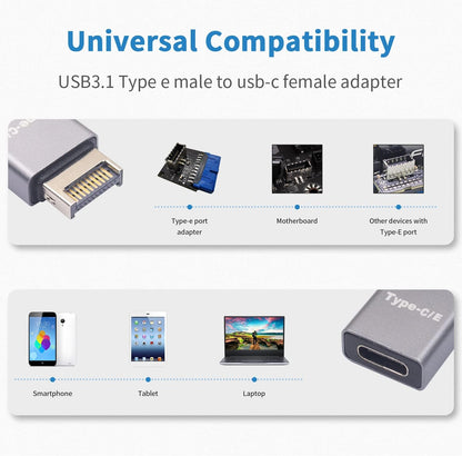 TECPHILE- USB Type-E Male to USB-C Female Front Panel Adapter