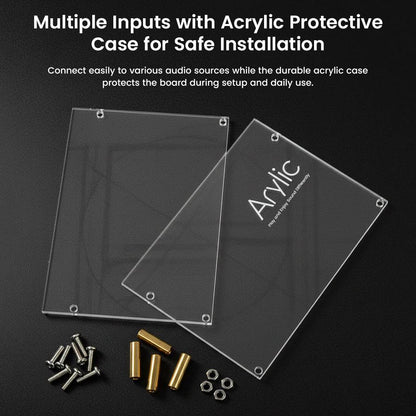 Acrylic protective case and mounting hardware for Up2Stream AMP v4 board ensures safe and secure installation.