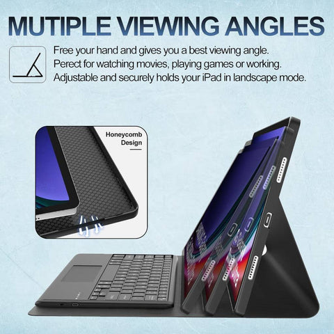 TECPHILE RY812 Keyboard Case for Honor Pad 8 12 inch with multiple viewing angles. Features a wireless keyboard, multi-touch trackpad, and secure stand.