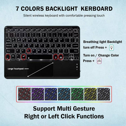 Backlit Bluetooth keyboard with 7 color options, large touchpad, and multi-gesture support for TECPHILE RY812 Honor Pad 8 case.