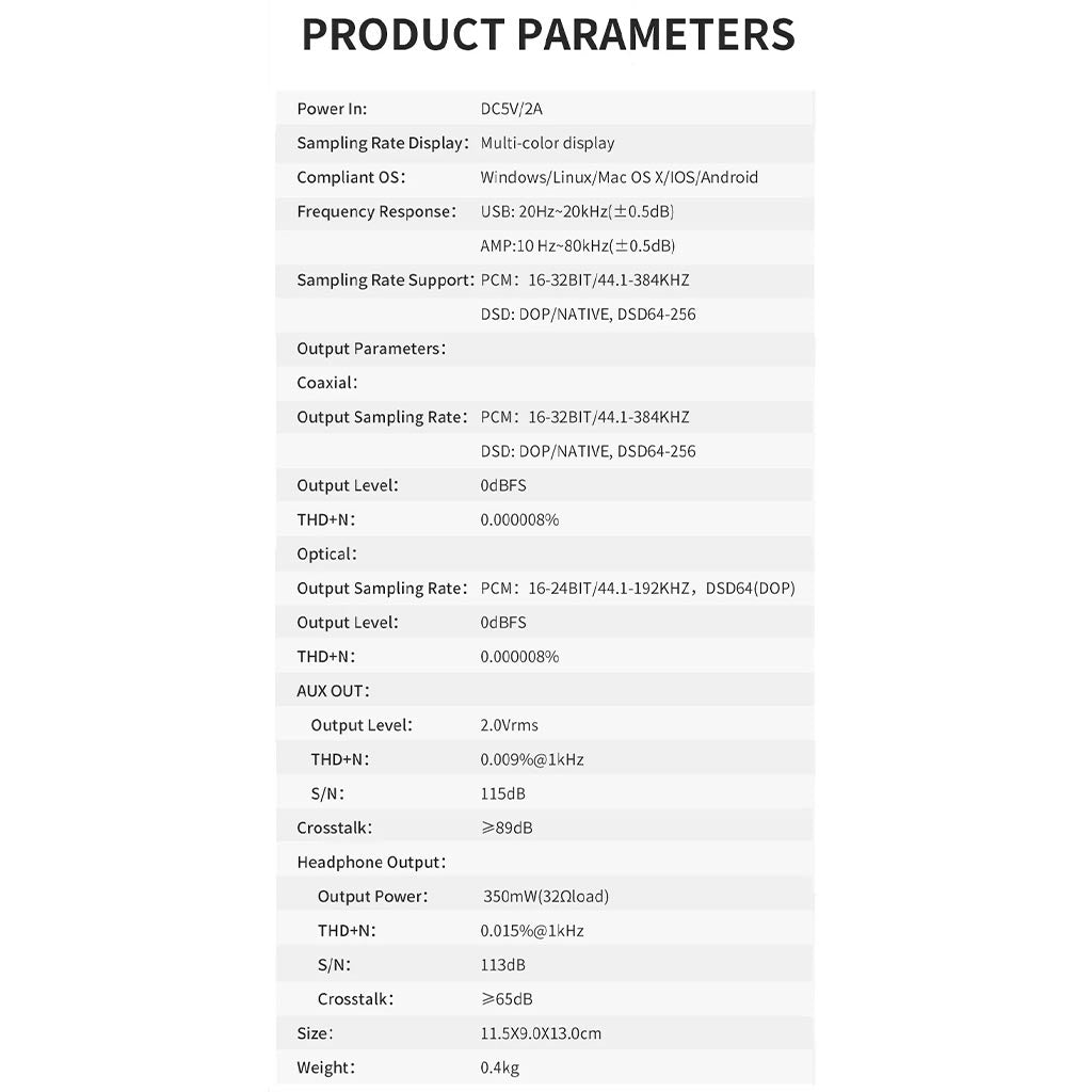 Xduoo DT01 DAC&Amp Grey Product Specification