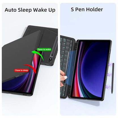 YJ-S9 Keyboard Case includes auto sleep/wake function and built-in S Pen holder for Samsung Galaxy Tab S9 and S9 FE.