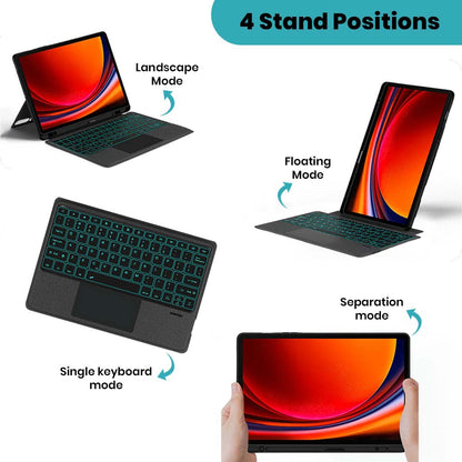 YJ-S9+ Bluetooth keyboard case for Galaxy S9 Plus/ S9 FE Plus 12.4” multi angle