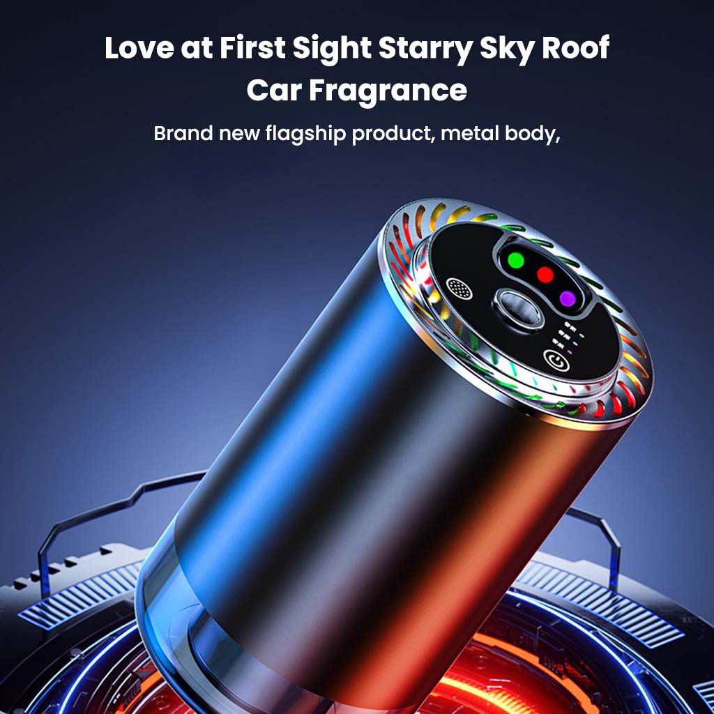 Z11-B Car Air Freshener Diffuser with starry sky projection and sleek metal body, ideal for luxury car interiors.