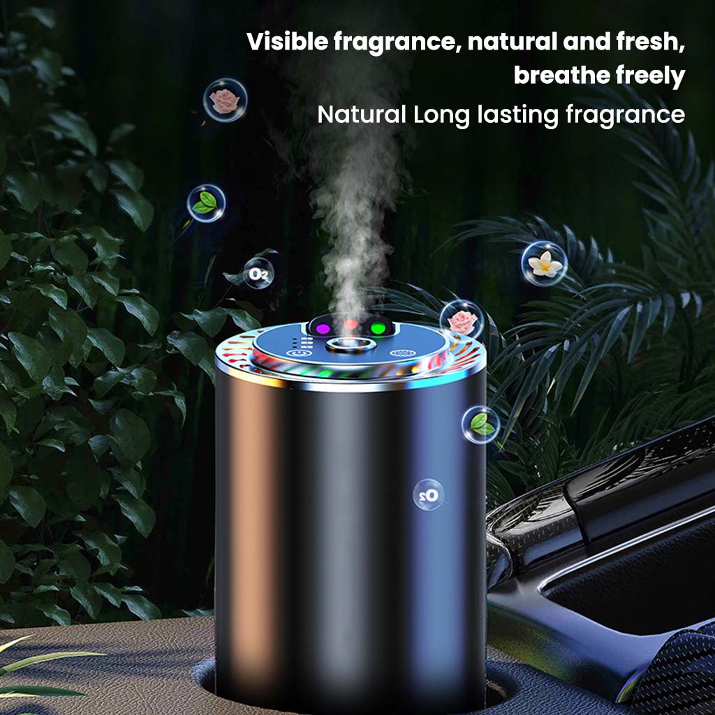 Z11-B Car Air Freshener Diffuser emitting visible mist with natural, long-lasting fragrance for a fresh driving environment.