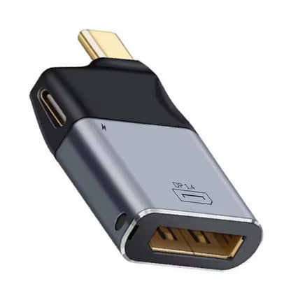 TECPHILE 2-in-1 Type-C to DisplayPort 1.4 + Type-C 100W PD Adapter with aluminum alloy shell and gold-plated connector for high-speed data and power.