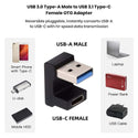 TECPHILE U-Shaped Type-C 3.1 Female to USB-A Male Adapter - 2