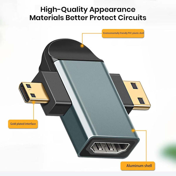 TECPHILE-  2-in-1 HD Mini HDMI/Micro HDMI to HDMI Female Adapter - 7