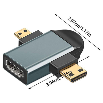 TECPHILE 2-in-1 HDMI adapter dimensions labeled as 3.94cm x 2.97cm, showcasing its compact and portable design for easy device connection.