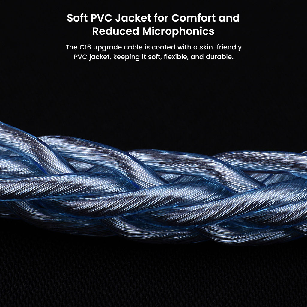 Soft PVC jacket on AUDIOCULAR C16 IEM Cable ensures comfort, flexibility, and reduced microphonics during extended listening sessions.
