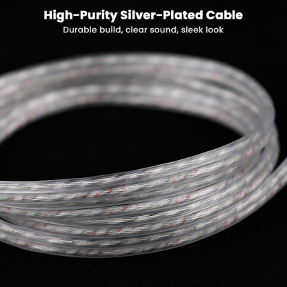 Close-up of AUDIOCULAR - RC1 high-purity silver-plated cable, designed for clear audio transmission and a sleek, durable finish.