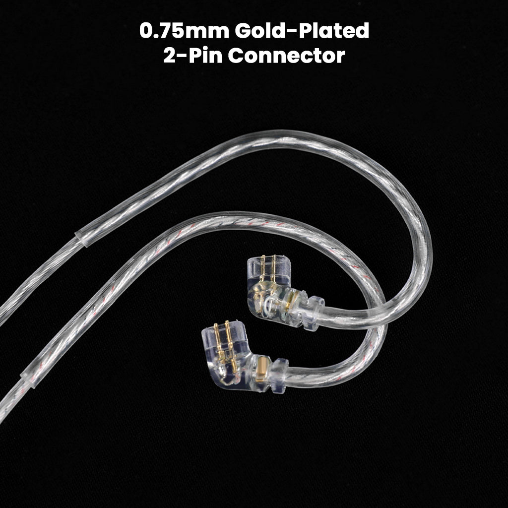 AUDIOCULAR - RC1 Cable with 0.75mm gold-plated 2-pin connectors, optimized for secure fit and superior signal transfer to KZ IEMs.