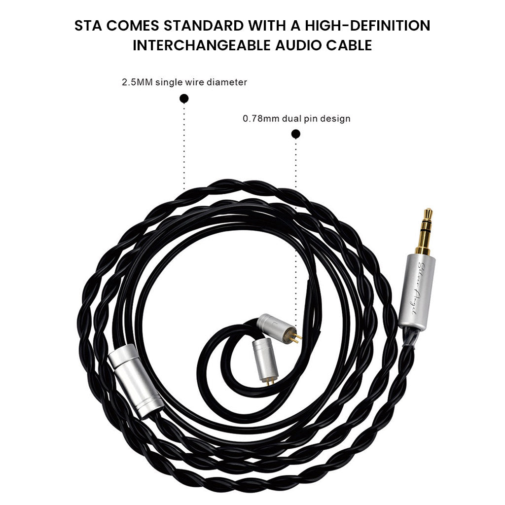 High-definition interchangeable audio cable for STA IEM with 0.78mm dual pin and 2.5mm wire diameter for superior connectivity.