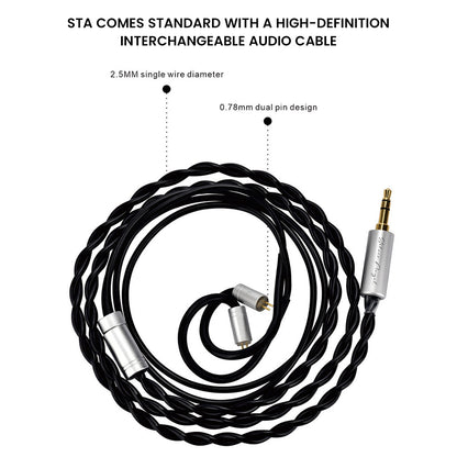 High-definition interchangeable audio cable for STA IEM with 0.78mm dual pin and 2.5mm wire diameter for superior connectivity.
