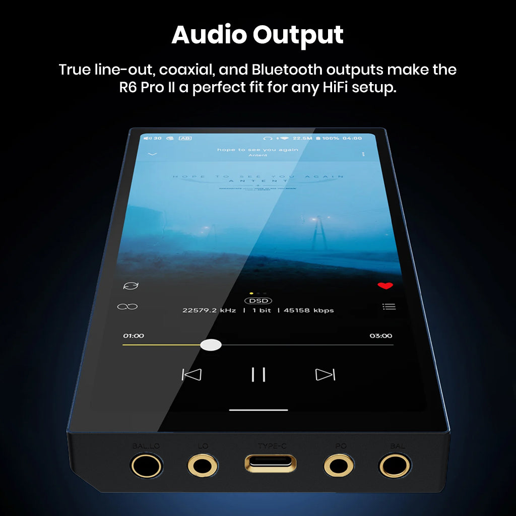 HiBy R6 Pro II offers true line-out, coaxial, and Bluetooth outputs, making it a versatile fit for any high-fidelity audio setup.