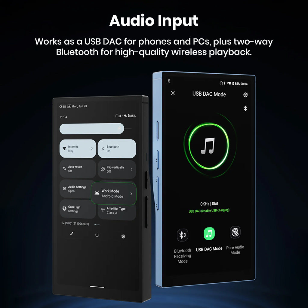 HiBy R6 Pro II functions as a USB DAC for phones and PCs, with two-way Bluetooth for high-quality wireless audio playback.