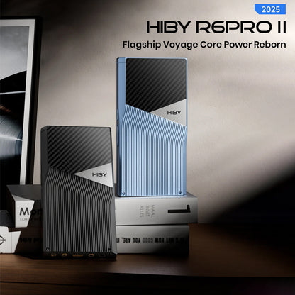 HiBy R6 Pro II 2025 edition shown in black and blue variants, highlighting its flagship design and premium audio performance.