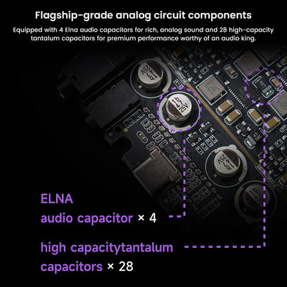 HiBy R8 II Gen 2 equipped with ELNA and tantalum capacitors for flagship-grade analog audio performance and superior sound clarity.
