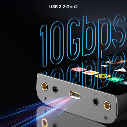 HiBy R8 II Gen 2 features USB 3.2 Gen2 Type-C port with 10Gbps transfer speed for fast data syncing and high-speed audio transfer.