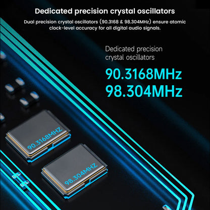 HiBy R8 II Gen 2 features dual precision crystal oscillators for atomic-level timing accuracy in digital audio signal processing.