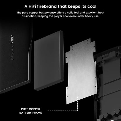 HiBy R8 II Gen 2 includes a pure copper battery frame for efficient heat dissipation and structural integrity during extended use.