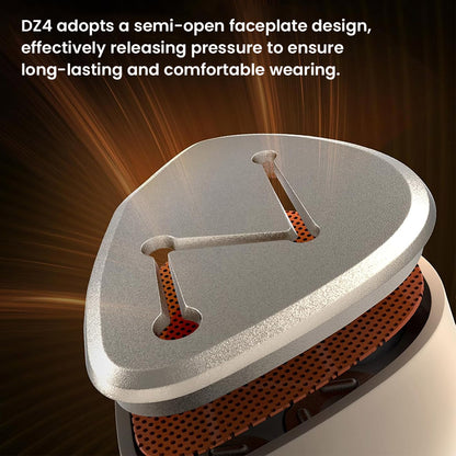 Semi-open faceplate design of DZ4 IEM enhances airflow and comfort for extended listening sessions.