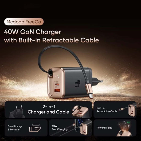 Mcdodo- 40W PD GaN Charger with Type-C Retractable Cable - 16