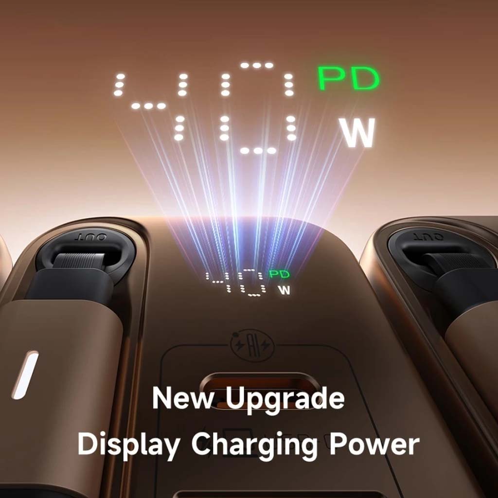 Mcdodo 40W PD GaN Charger with LED power display showing real-time charging output in watts.