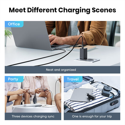 Mcdodo Gan Charger - 67W USB-C PD supports office, party, and travel charging needs with triple device sync and compact design.