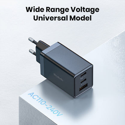 Mcdodo Gan Charger - 67W USB-C PD with wide voltage range AC110-240V, perfect for international use and fast charging efficiency.