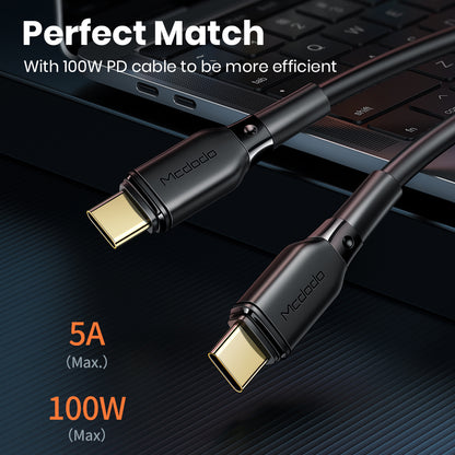 MCDODO 100W PD cable with 5A max output, optimized for fast charging when paired with the 100W GaN charger.