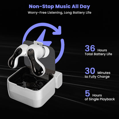 ND Pulsar earbuds offer 36-hour battery life, 30-minute full charge, and 5-hour single playback for all-day music.