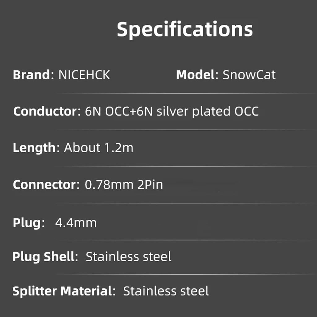 NICEHCK SnowCat Silver Plated-OCC Upgrade Cable for IEM specs