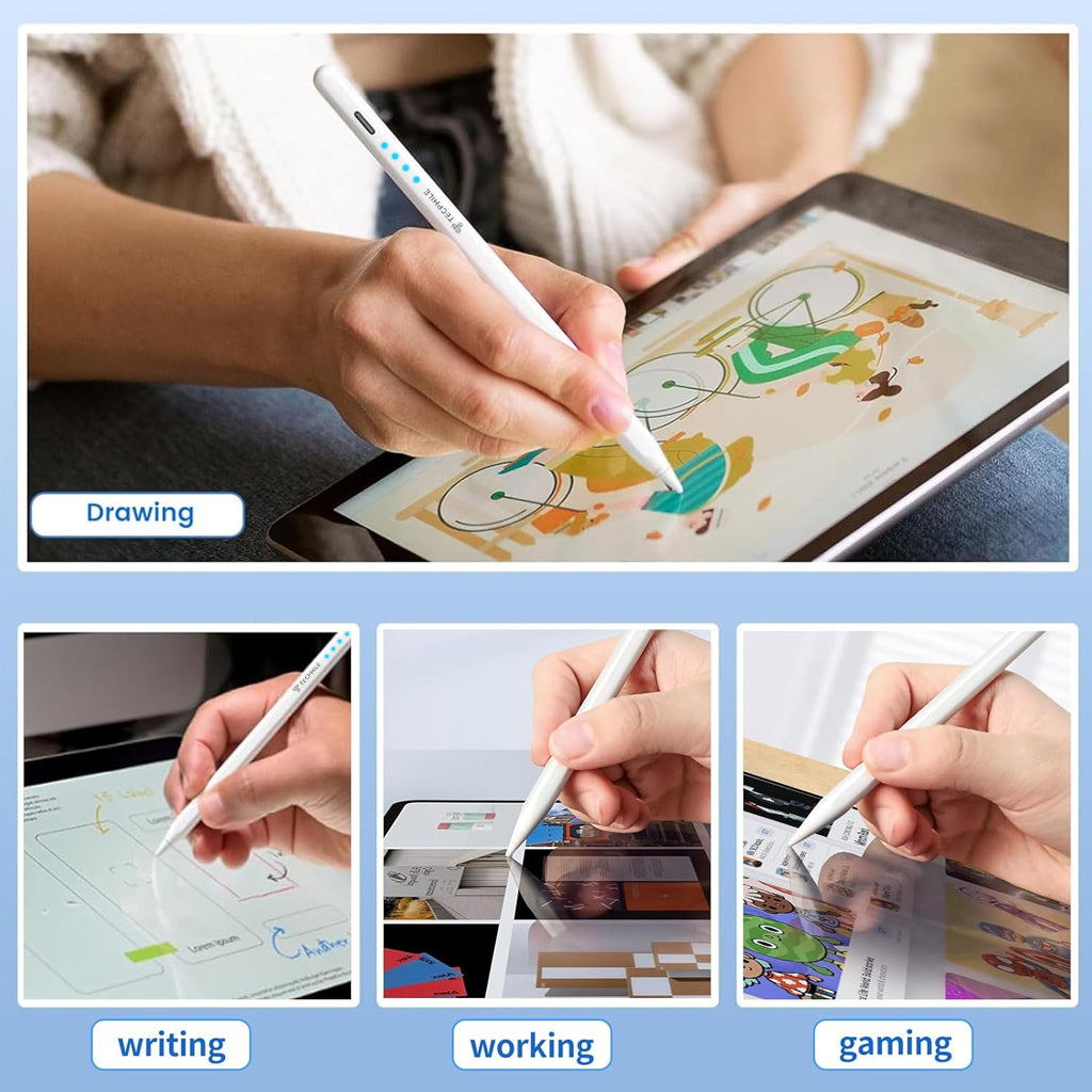 TECPHILE iPad Pencil used for drawing, writing, working, and gaming on iPad, ideal for students and creatives.