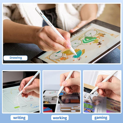 TECPHILE iPad Pencil used for drawing, writing, working, and gaming on iPad, ideal for students and creatives.