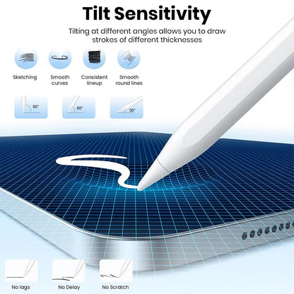 Tilt sensitivity of TECPHILE iPad Pencil enables varied stroke thickness for sketching, smooth curves, and precision drawing.