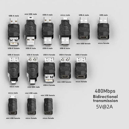 TECPHILE 14-in-1 USB Micro OTG Adapter Set with labeled connectors and 480Mbps bidirectional transmission for fast charging and data transfer.
