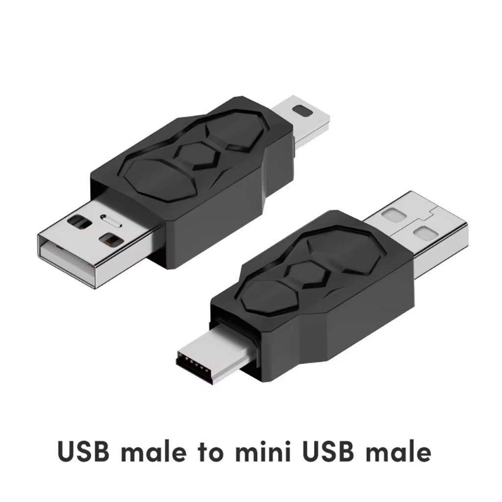 TECPHILE USB male to mini USB male adapter, designed for connecting USB-A ports to mini USB devices in the 14-in-1 set.