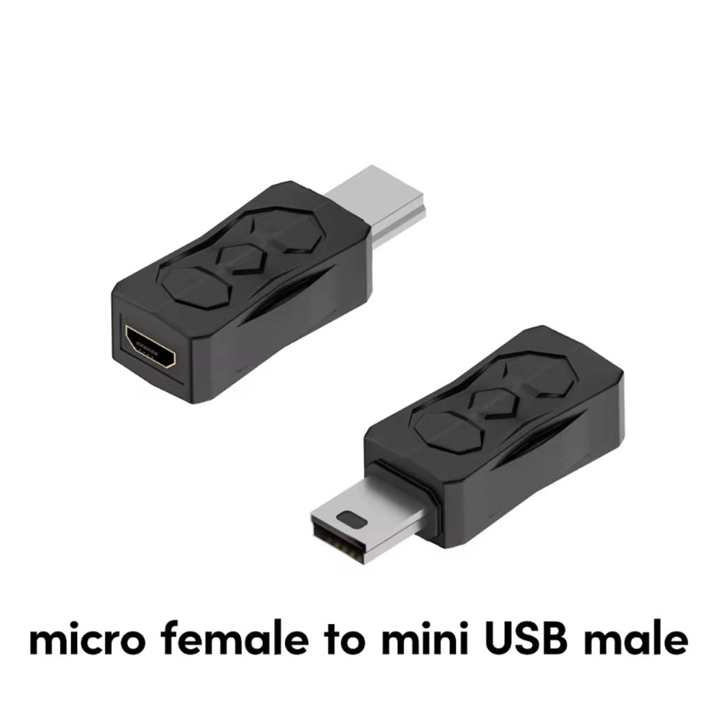TECPHILE micro USB female to mini USB male adapter for converting micro USB ports to mini USB connections in the 14-in-1 kit.