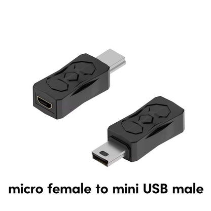 TECPHILE micro USB female to mini USB male adapter for converting micro USB ports to mini USB connections in the 14-in-1 kit.