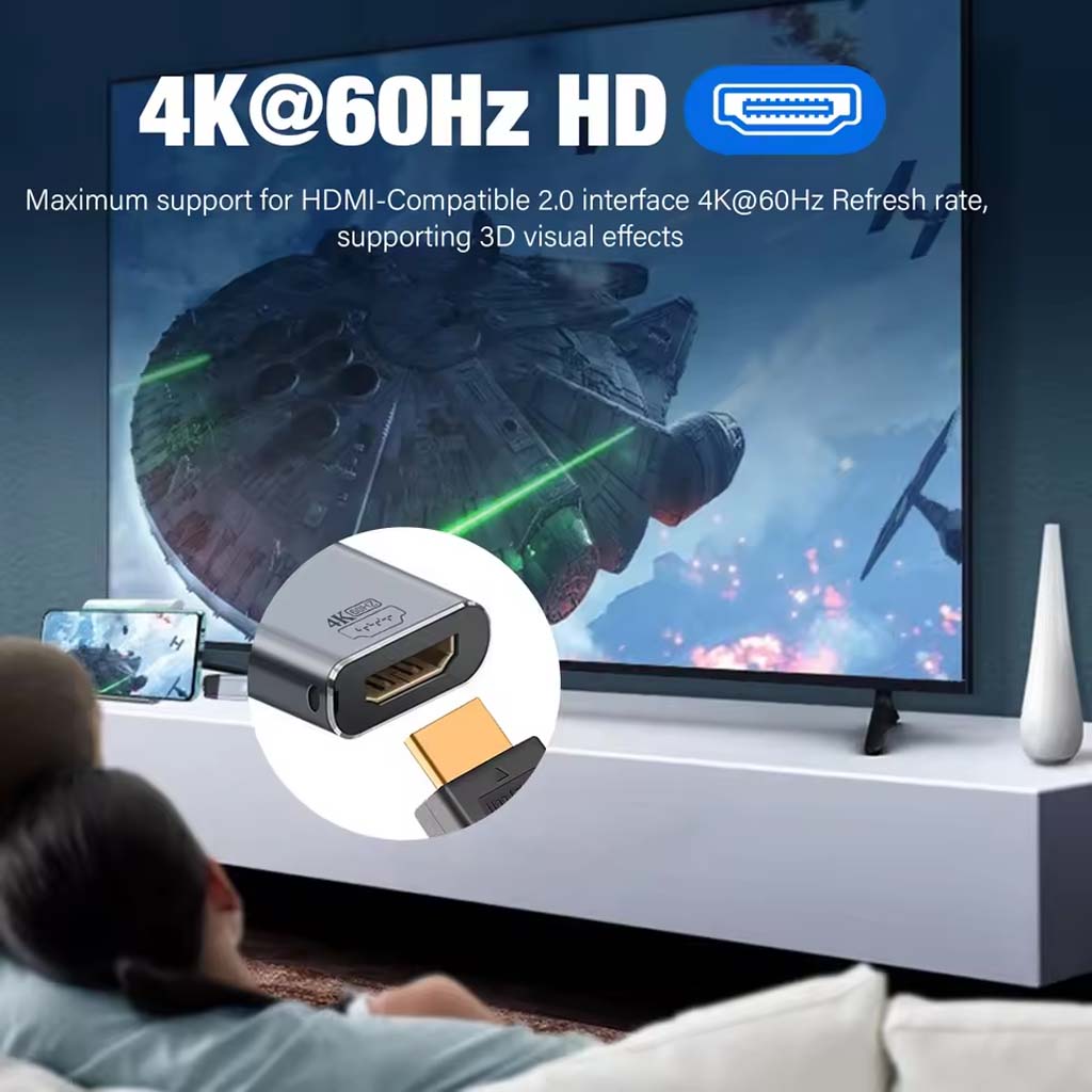 TECPHILE Type-C to HDMI adapter enables 4K@60Hz HD output with 3D visual support, ideal for immersive home entertainment setups.