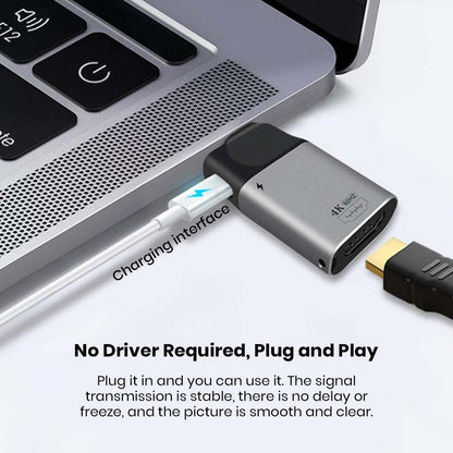 TECPHILE plug-and-play Type-C adapter connects to laptops for smooth 4K video output and stable 100W PD charging without driver installation.