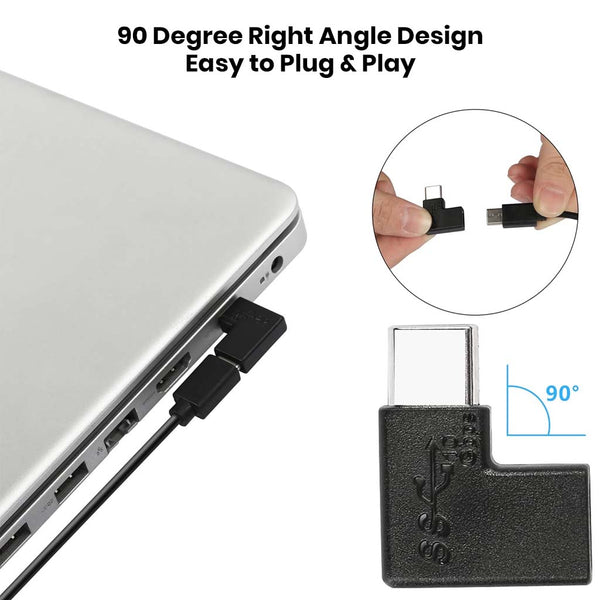 TECPHILE- 100W USB Type-C Male to Female 90° Right Angle Adapter - 3