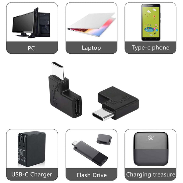 TECPHILE- 100W USB Type-C Male to Female 90° Right Angle Adapter - 4